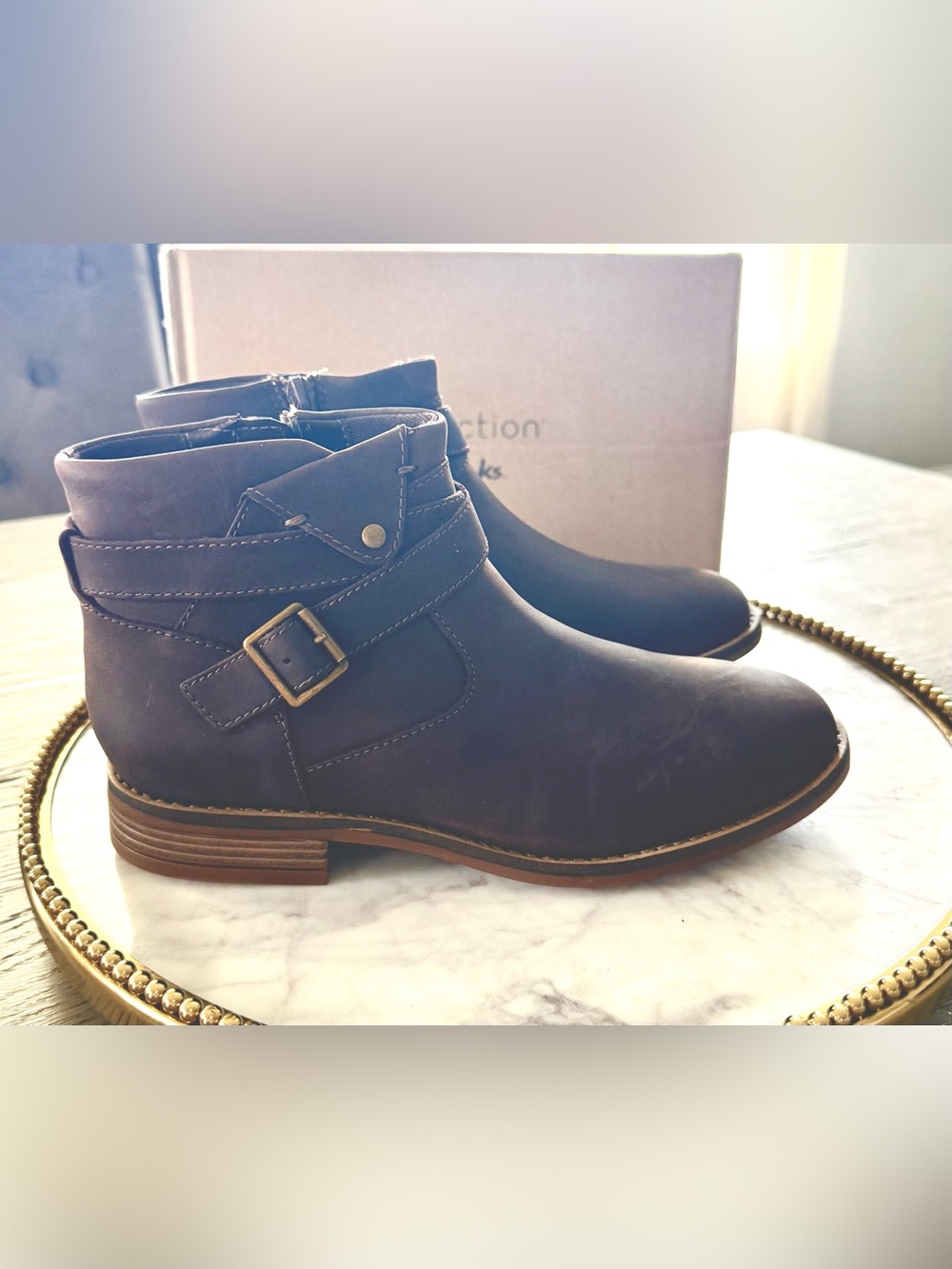 CLARK’S Cazmin Brown Leather Ankle Booties with OrthoLite Comfort | SZ. 6 (NWB)